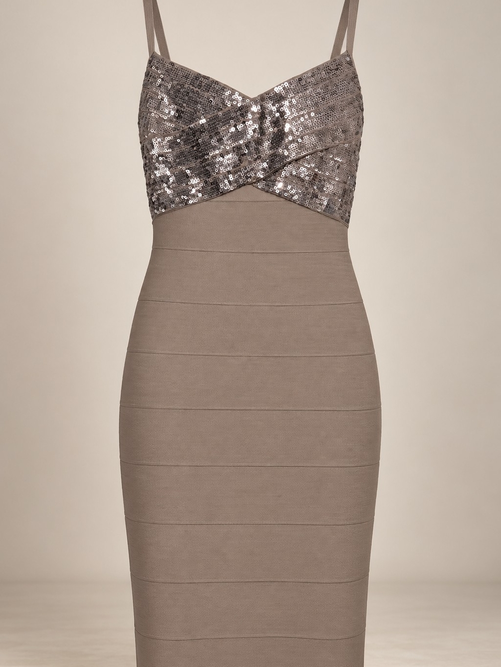 Guess Taupe Sequin Bodice Midi Dress